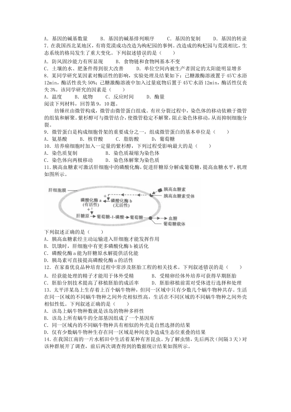 2023年1月浙江高考选考生物试题及答案_第2页