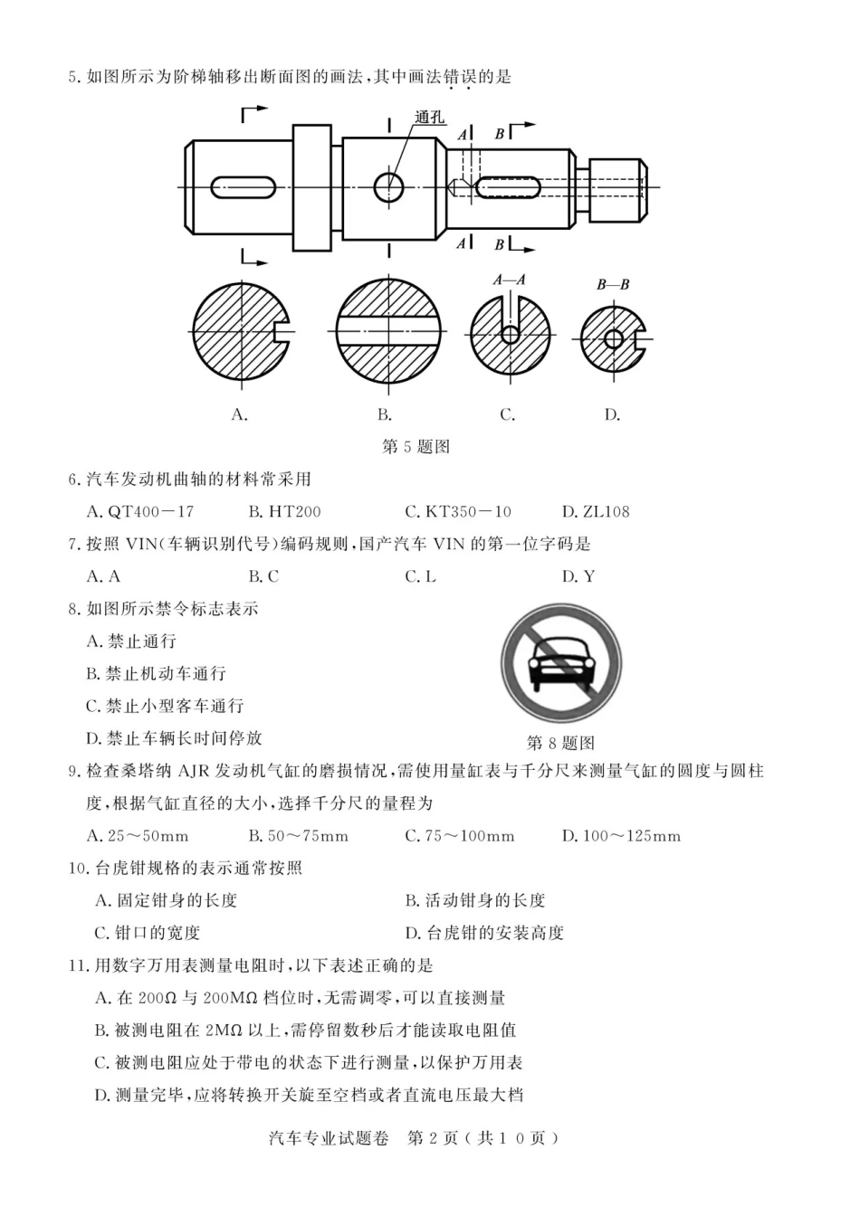 2021年浙江高校招生职业技能理论考试(其他类-汽车专业)试题及答案_第2页