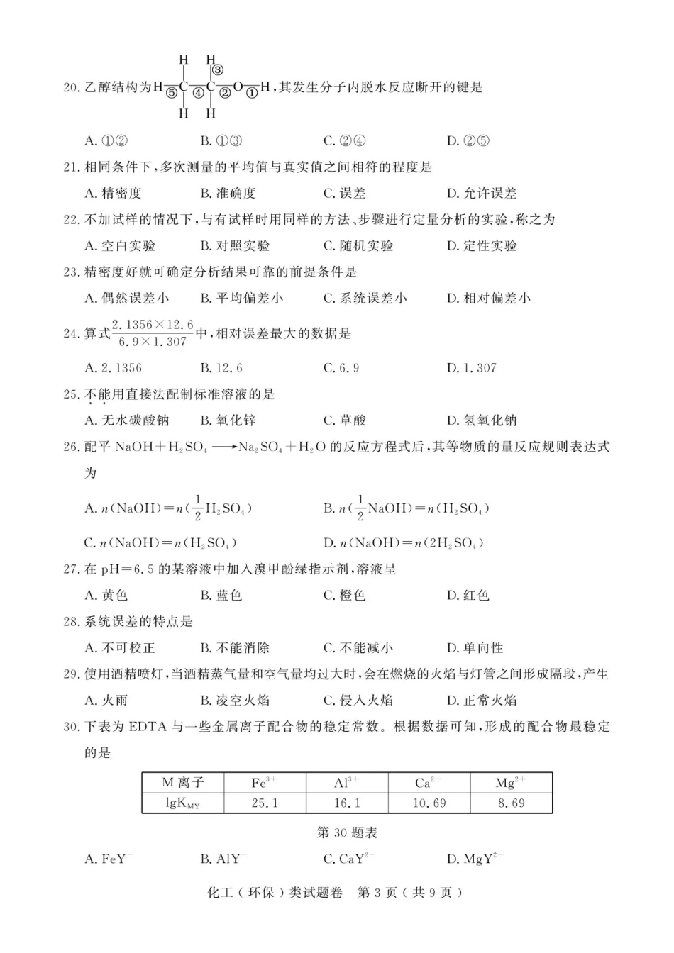 2021年浙江高校招生职业技能理论考试(化工(环保)类)试题及答案_第3页