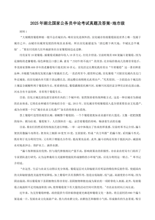 2025年湖北国家公务员申论考试真题及答案-地市级