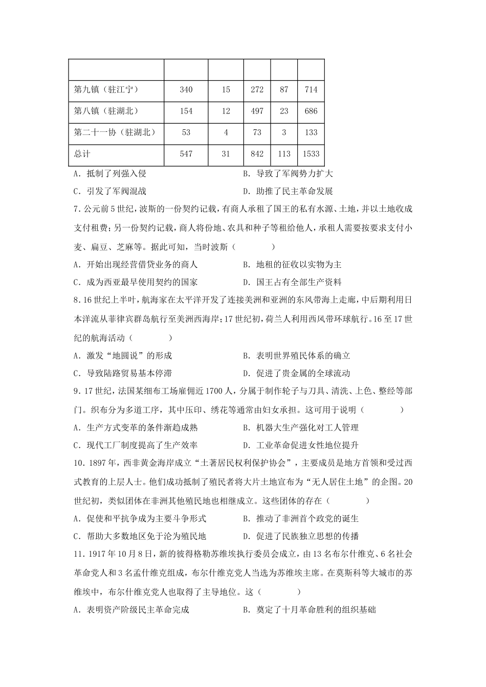 2024年云南高考历史真题及答案_第2页