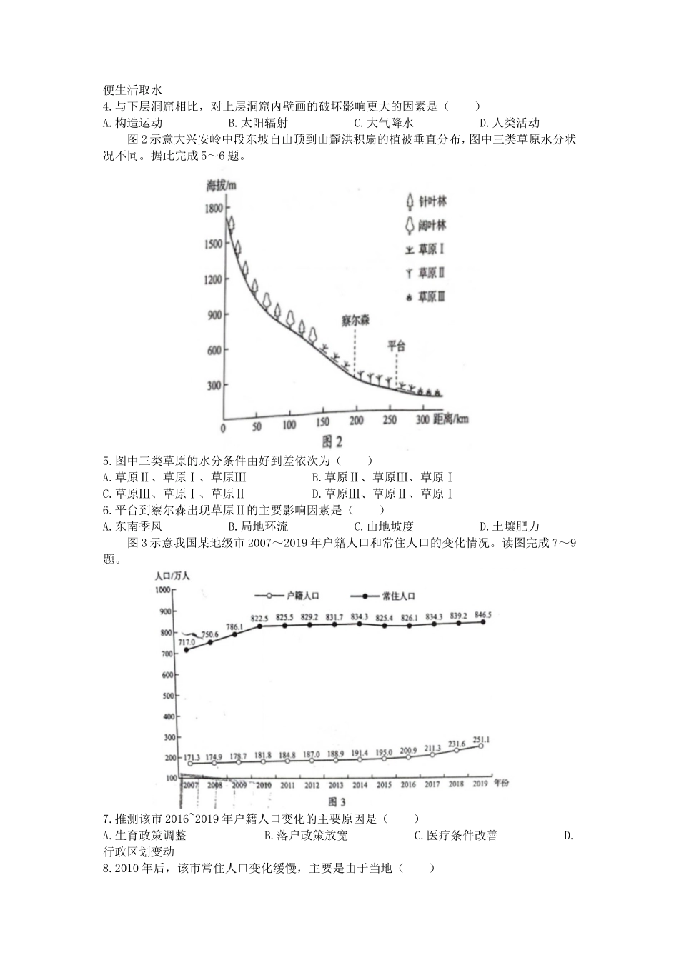 2021年山东普通高中学业水平等级考试地理真题及答案_第2页
