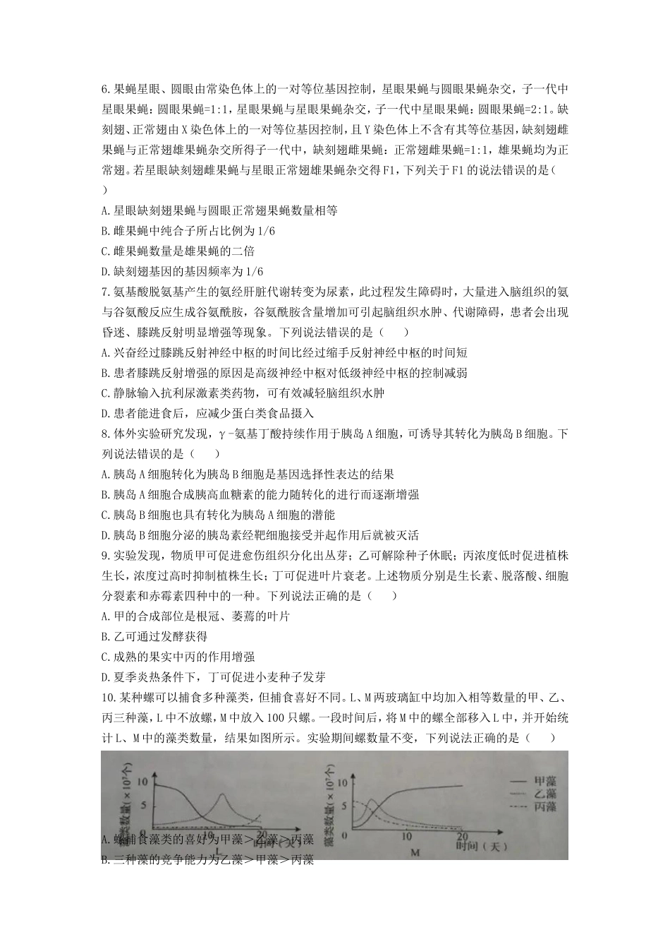 2021年山东普通高中学业水平等级考试生物真题及答案_第2页