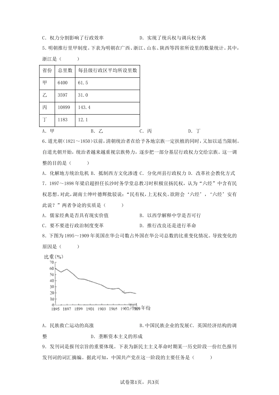 2025年山东高考历史真题及答案_第2页