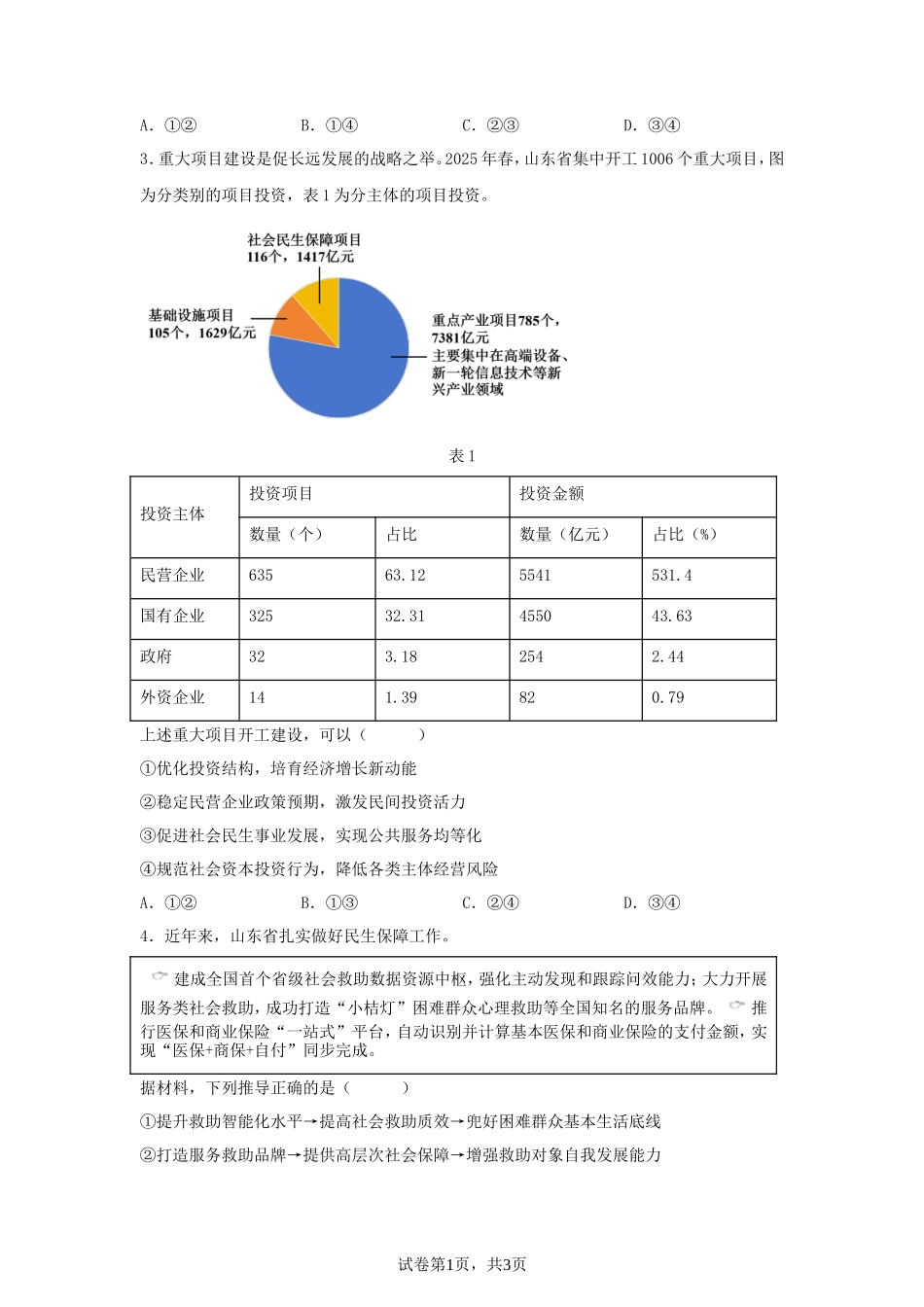 2025年山东高考政治真题及答案_第2页