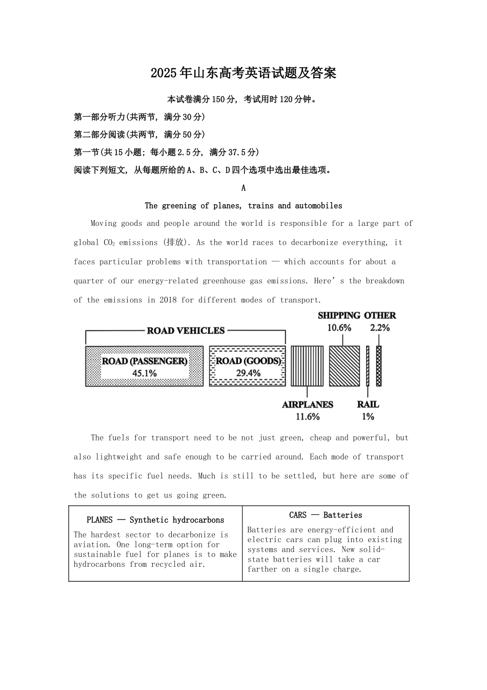 2025年山东高考英语试题及答案_第1页