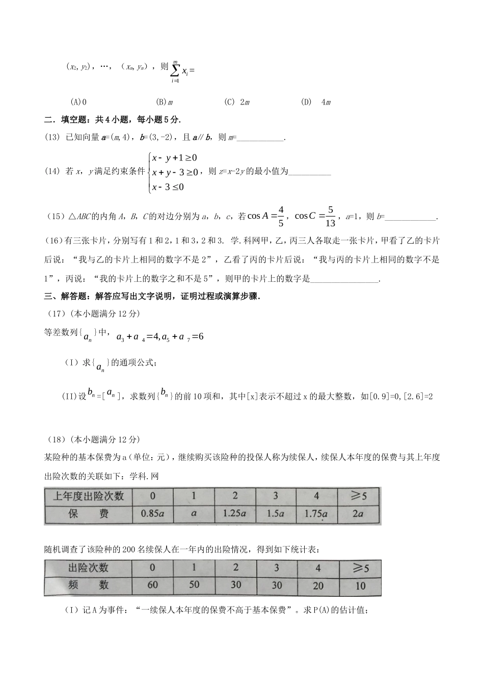 2016全国Ⅱ卷高考文科数学真题及答案_第3页