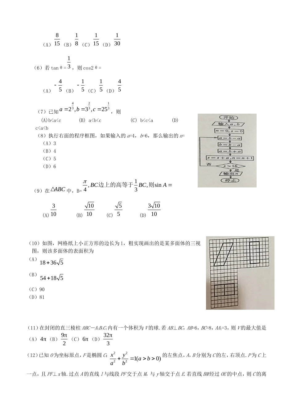 2016全国Ⅲ卷高考文科数学真题及答案_第2页