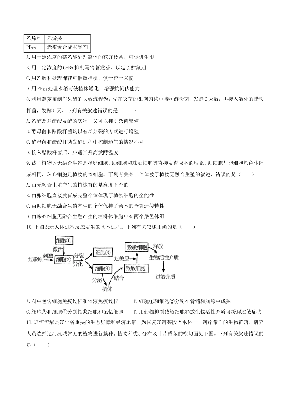 2021年辽宁普通高中学业水平选择性考试生物真题及答案_第2页