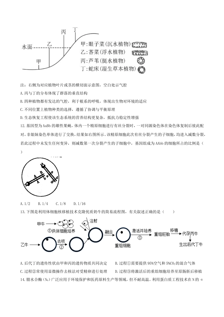 2021年辽宁普通高中学业水平选择性考试生物真题及答案_第3页