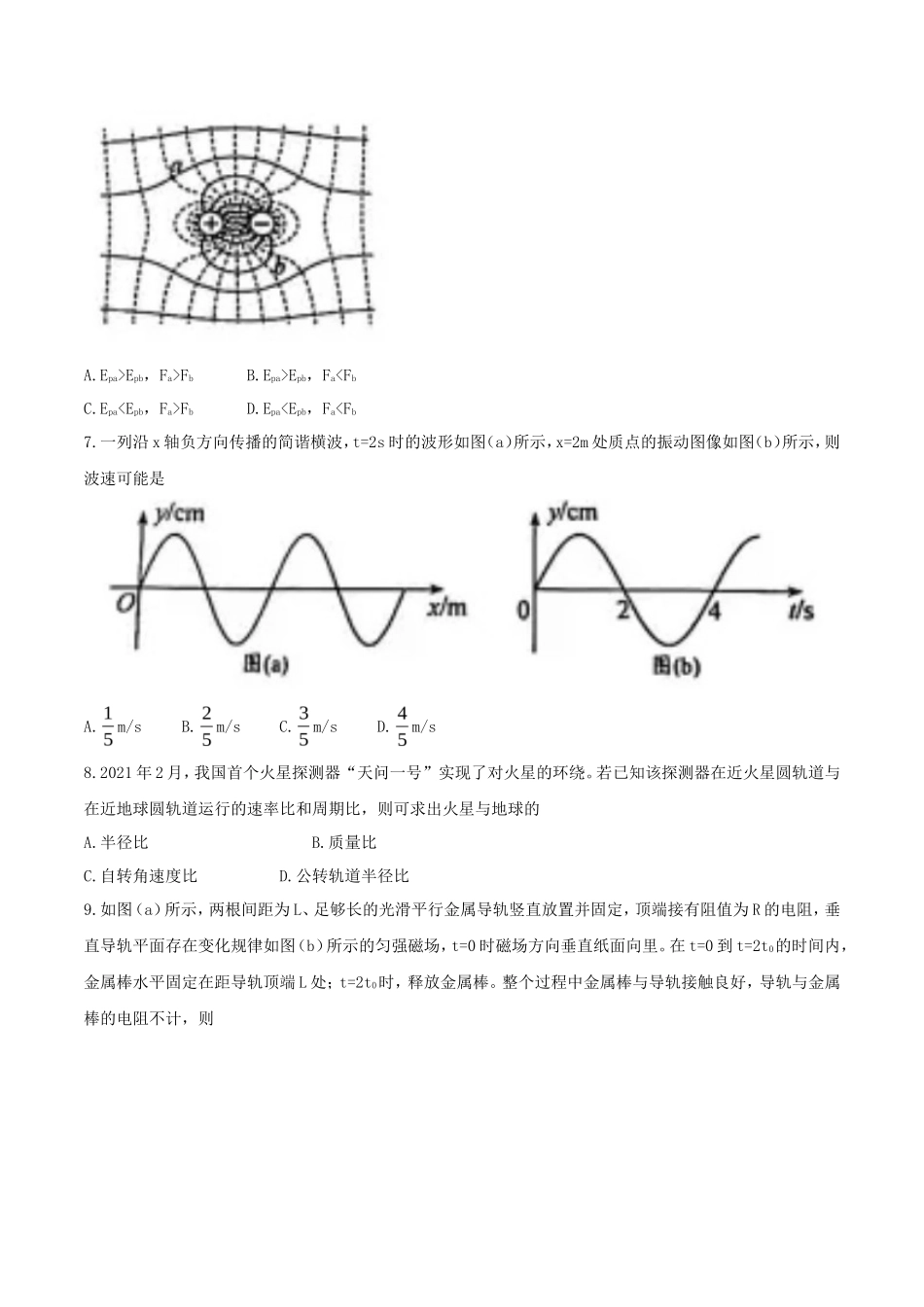 2021年辽宁普通高中学业水平选择性考试物理真题及答案_第3页