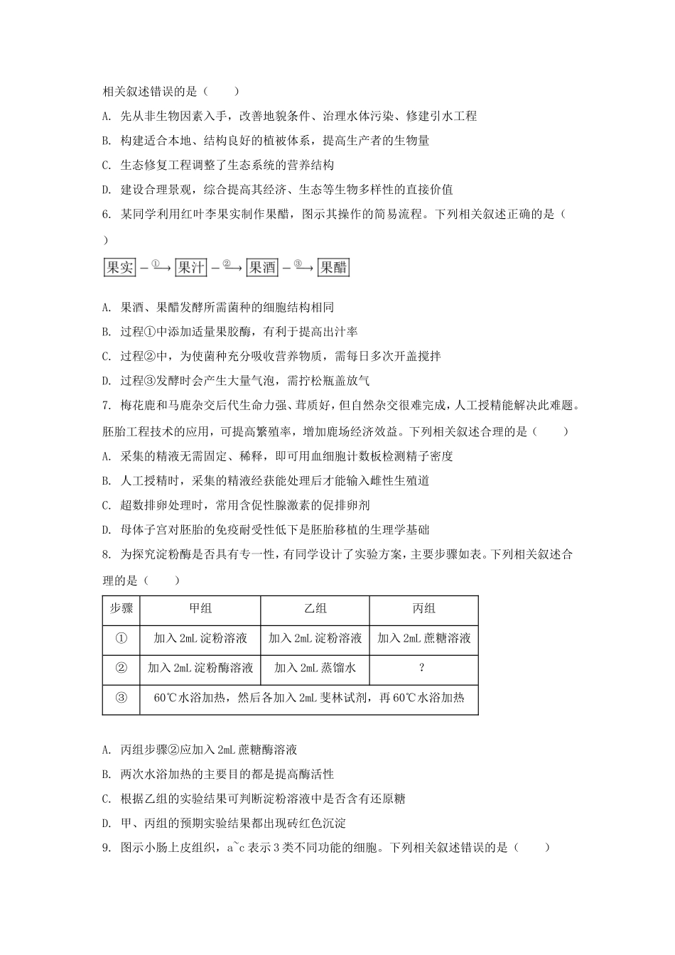 2025年江苏普通高中学业水平选择性考试生物真题及答案_第2页