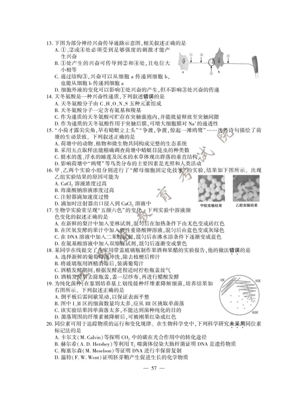 2020年江苏高考生物试题真题及答案_第3页