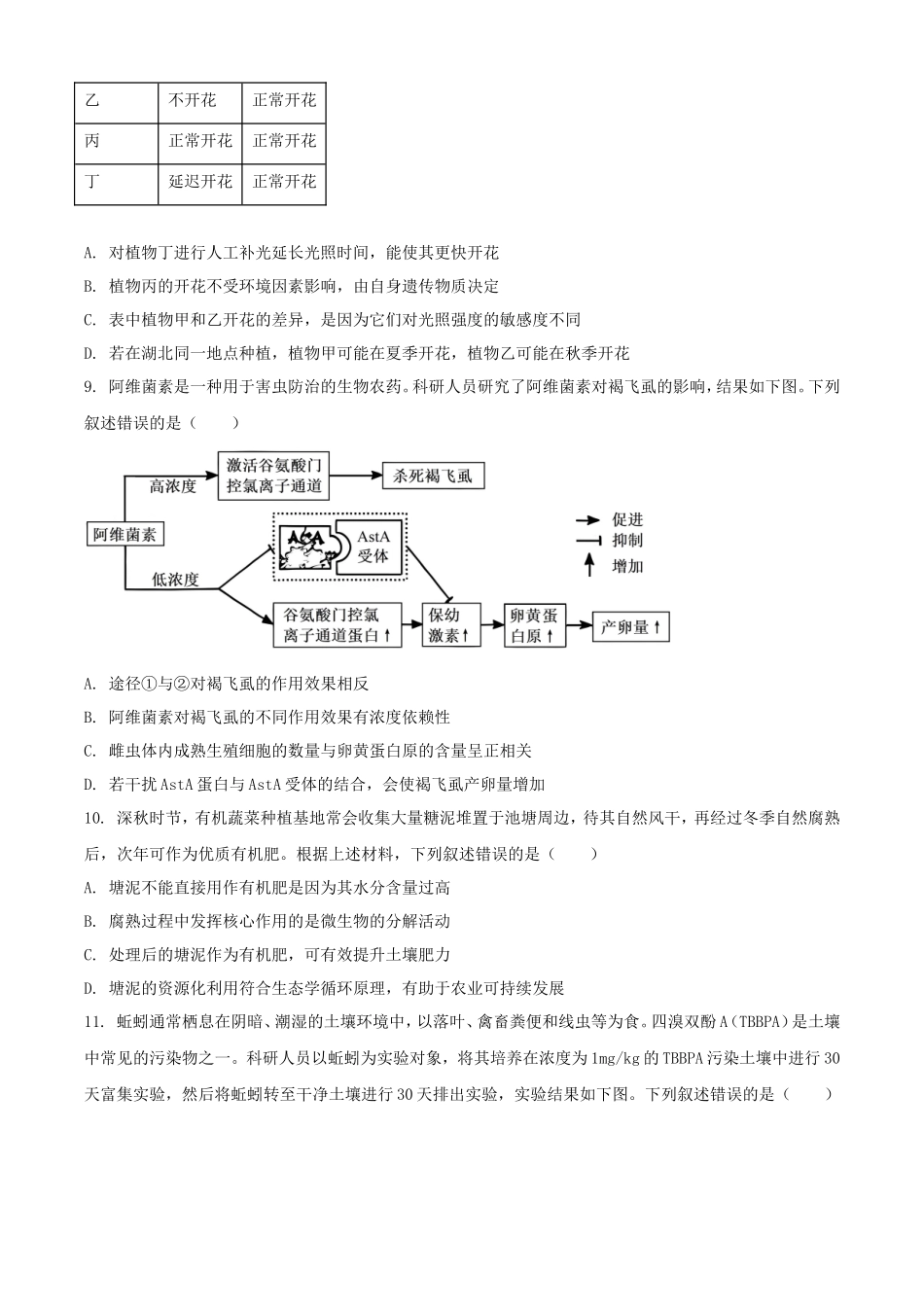 2025年湖北普通高中学业水平选择性考试生物试题及答案_第3页