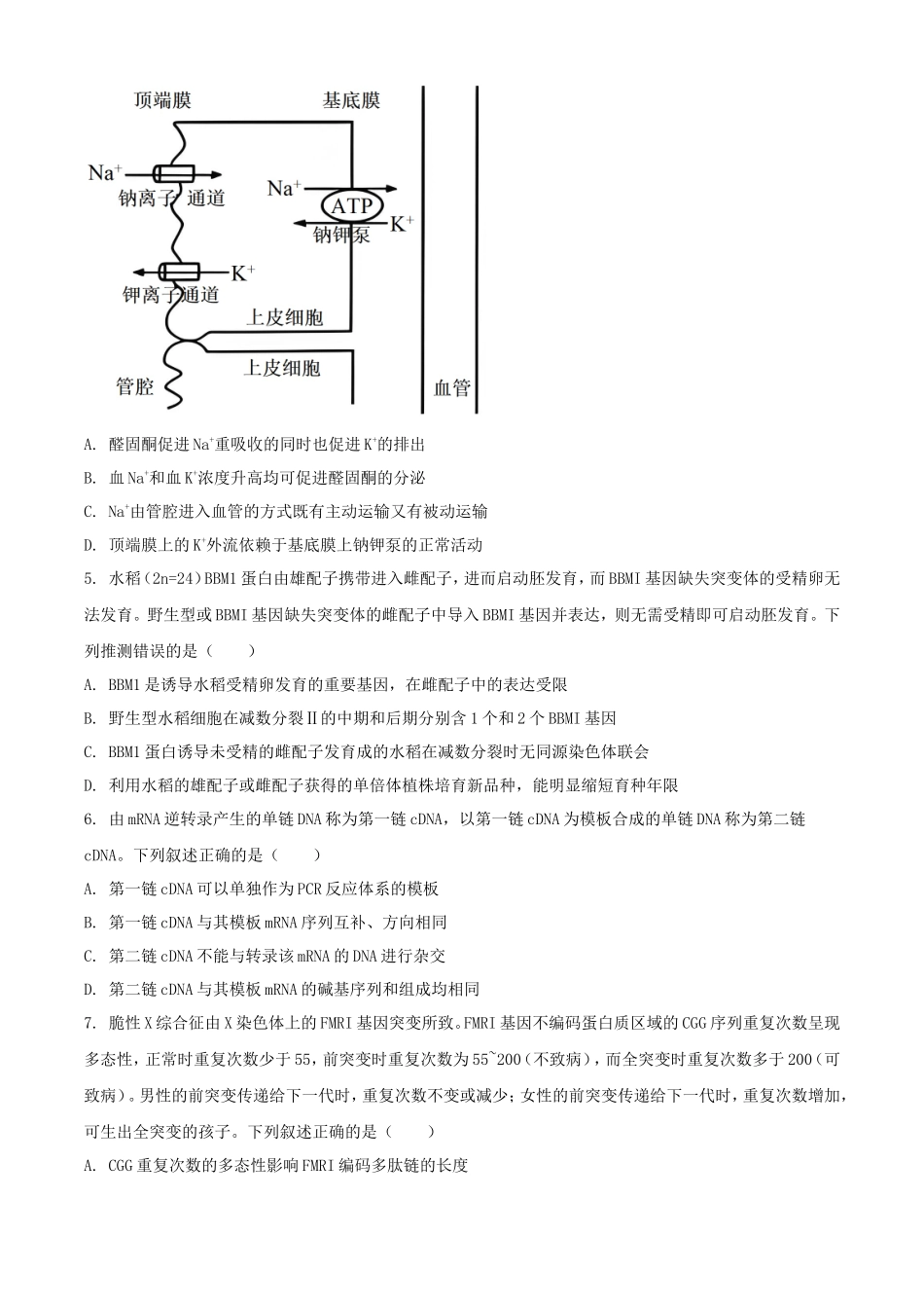 2025年1月河南高考适应性测试生物试题及答案_第2页