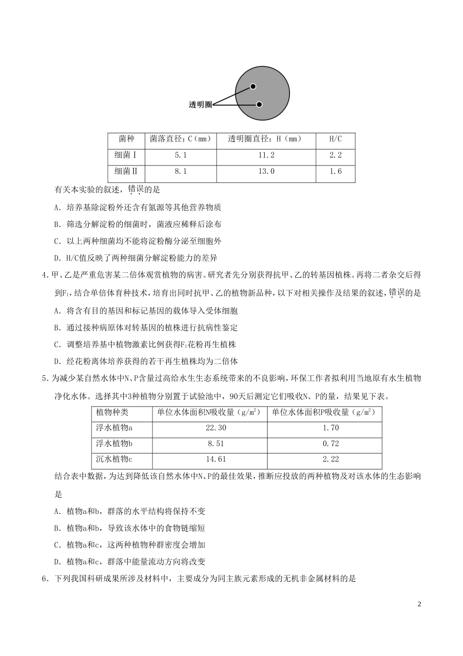 2019年北京高考理科综合真题及答案_第2页