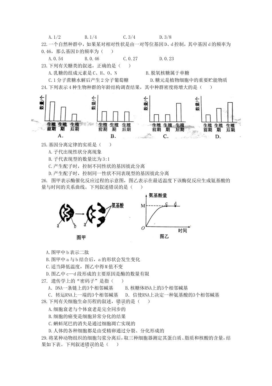 2013年浙江普通高中会考生物真题及答案_第3页