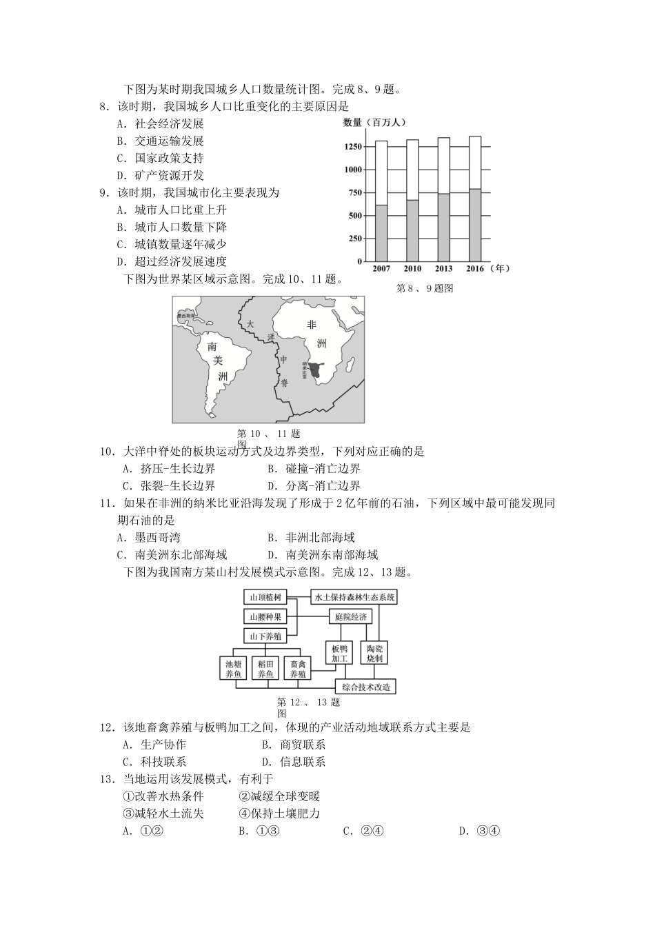 2018年浙江普通高中会考地理真题及答案_第2页