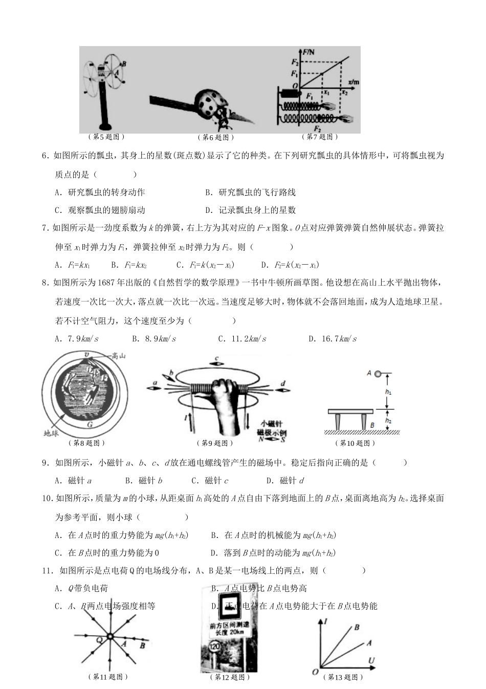 2018年浙江普通高中会考物理考试真题_第2页