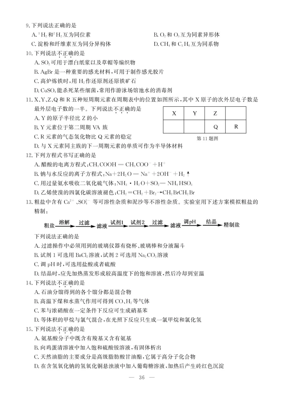2020年7月浙江高中学业水平考试化学试题及答案_第2页