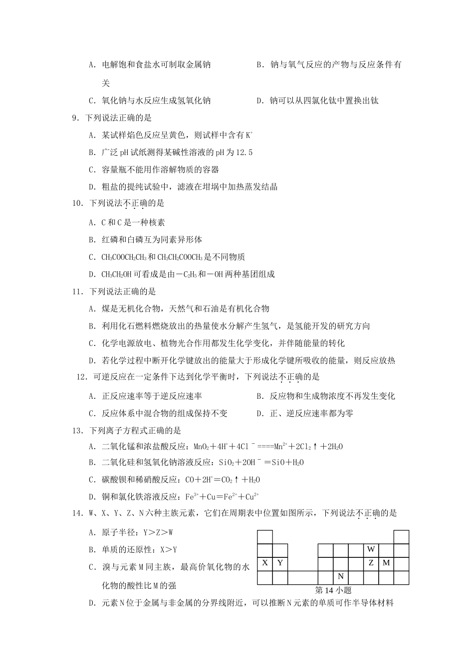 2016年浙江普通高中会考化学真题及答案_第2页