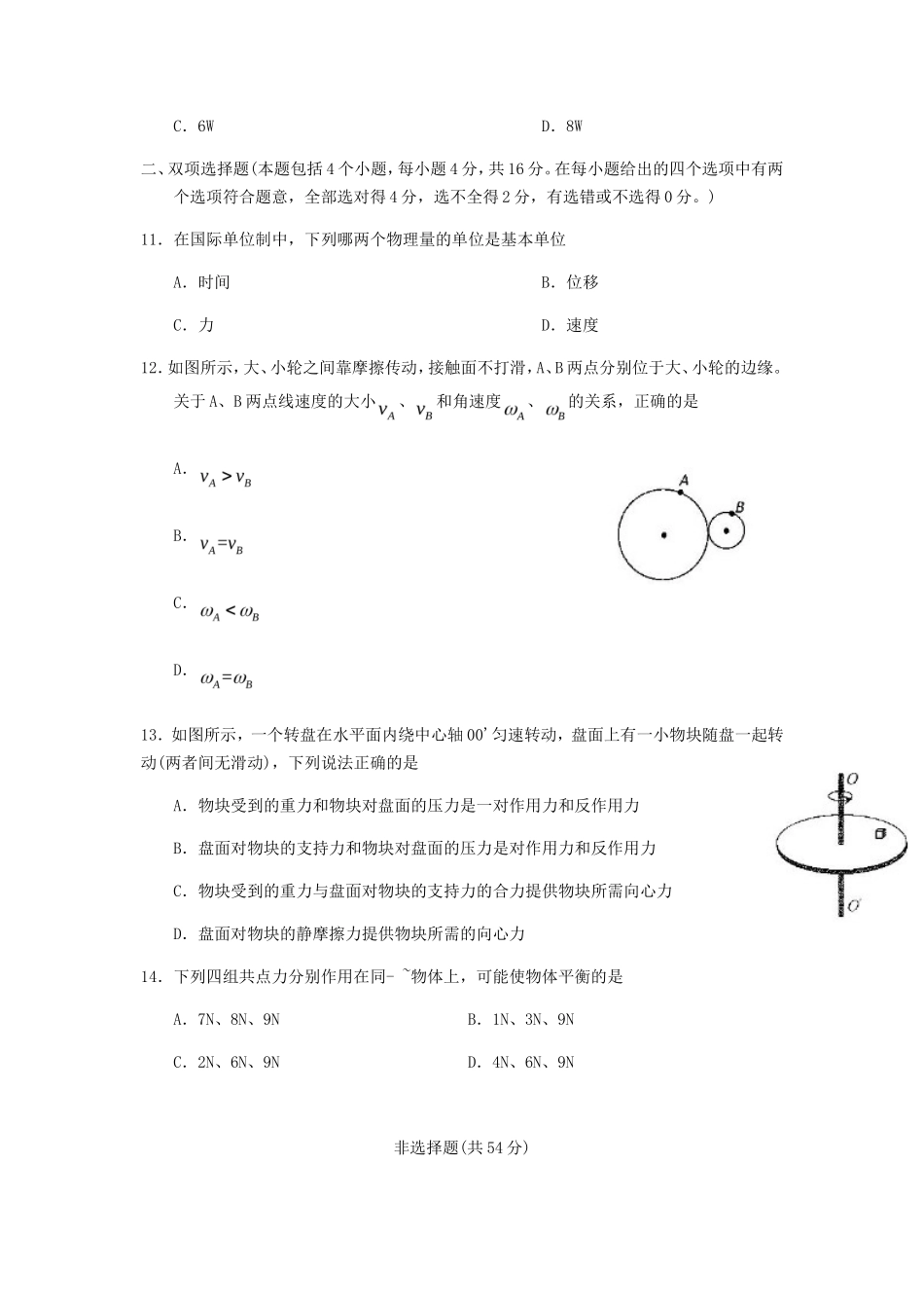 2020年云南普通高中会考物理真题_第3页