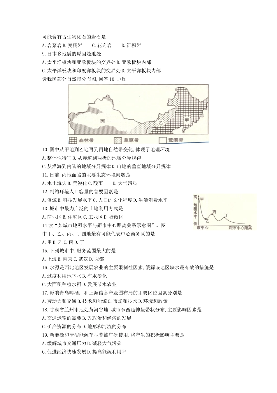 2018年新疆普通高中会考地理真题及答案_第2页