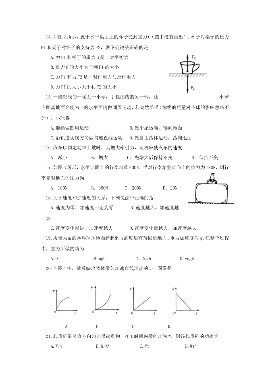 2015年新疆普通高中会考物理真题_第3页