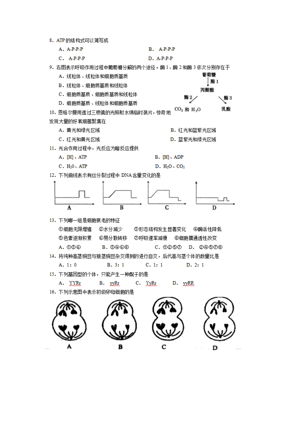 2016年新疆普通高中会考生物真题_第2页