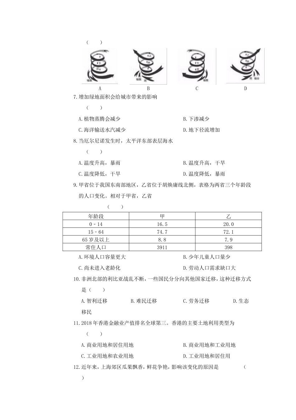 2019年上海普通高中会考地理真题及答案_第2页