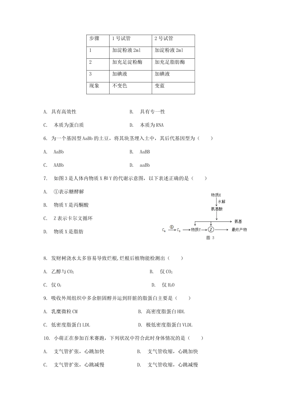 2020年上海普通高中会考生物真题及答案_第2页