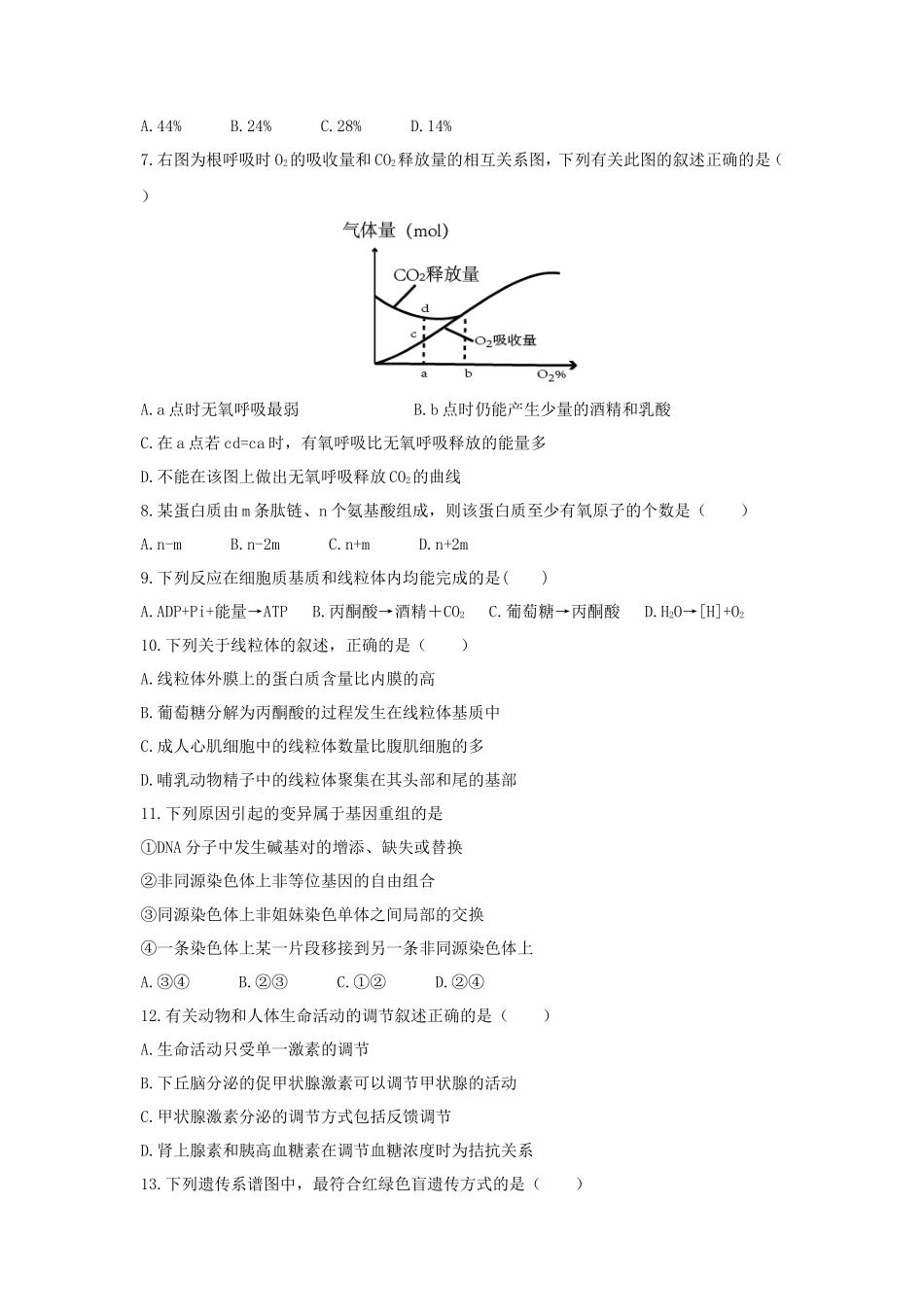 2020年陕西普通高中会考生物真题_第2页
