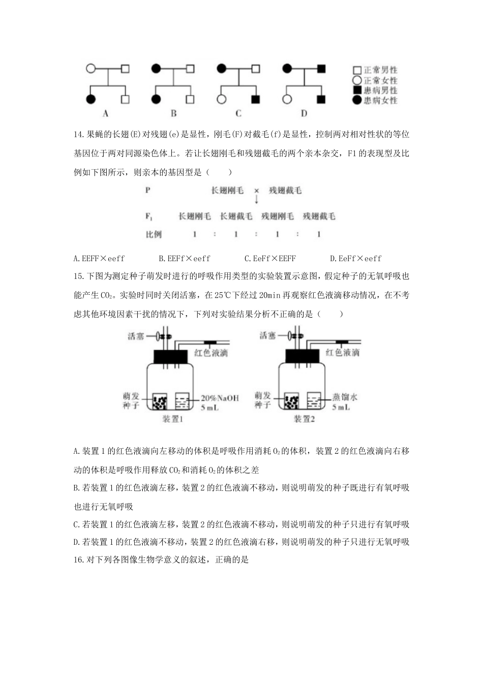 2020年陕西普通高中会考生物真题_第3页