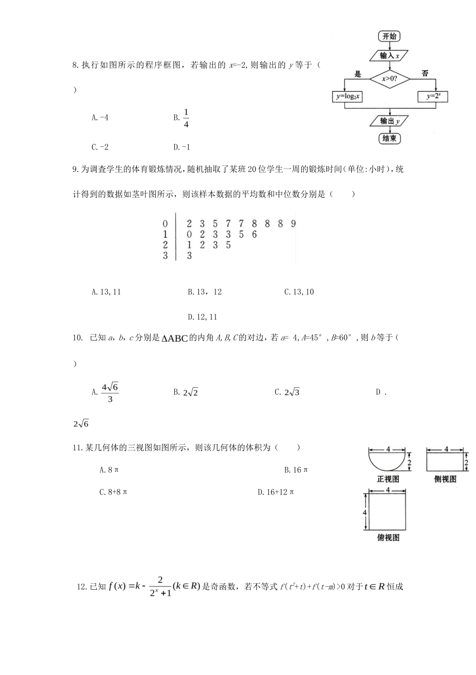 2017年山西普通高中会考数学真题_第2页