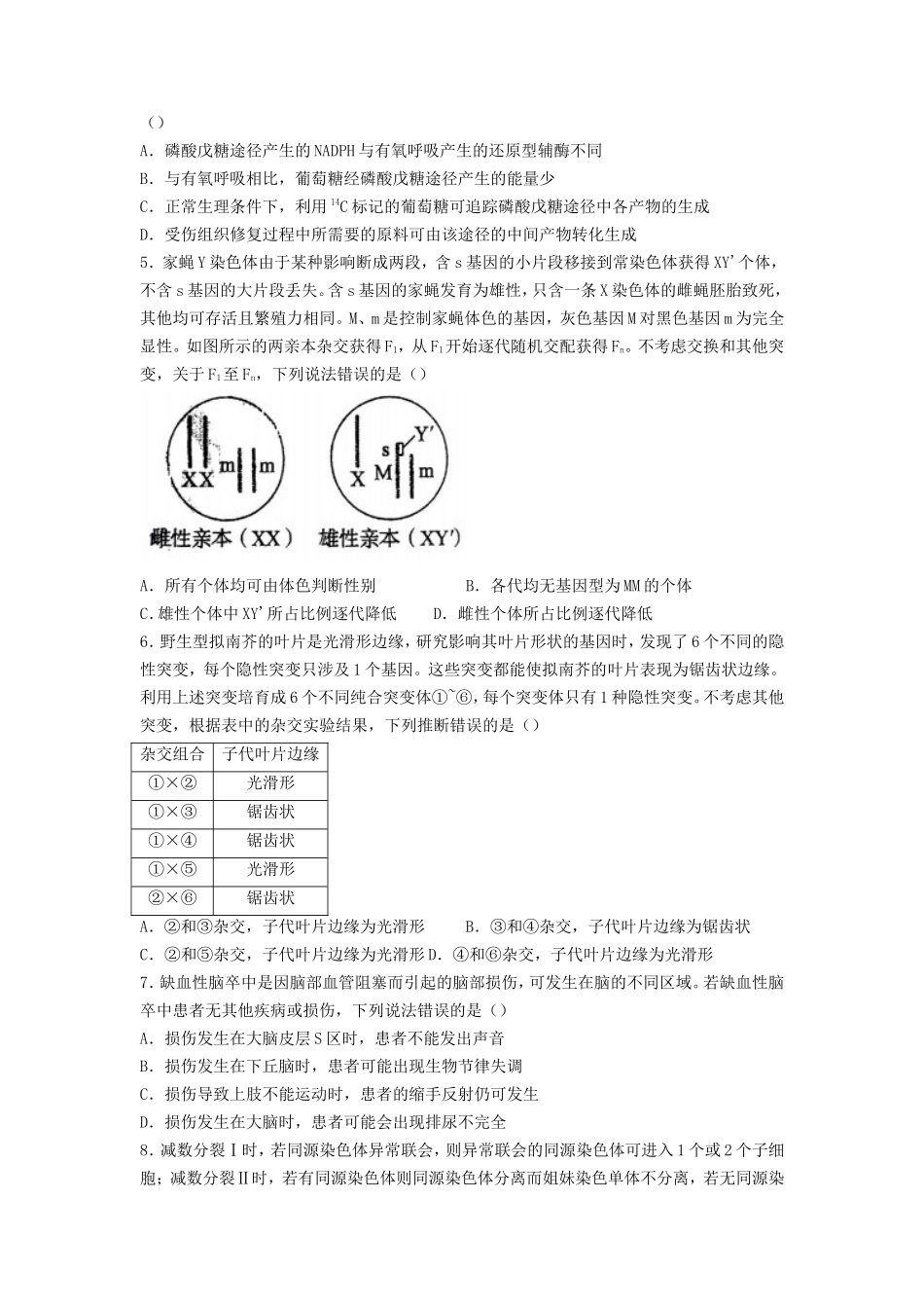 2022年山东普通高中学业水平等级考试生物试题及答案_第2页