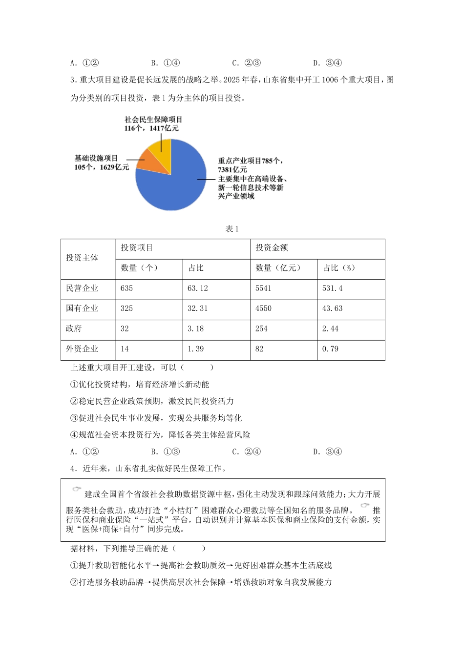 2025年山东学考选择性考试政治真题及答案_第2页