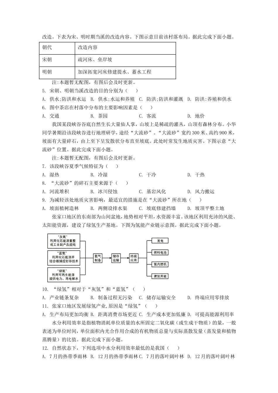 2022年辽宁普通高中学业水平等级性考试地理试题及答案_第2页