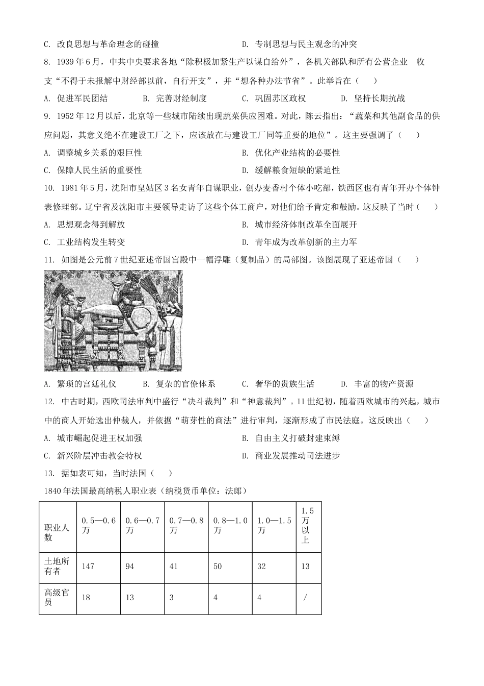 2023年辽宁学考选择性考试历史真题及答案_第2页
