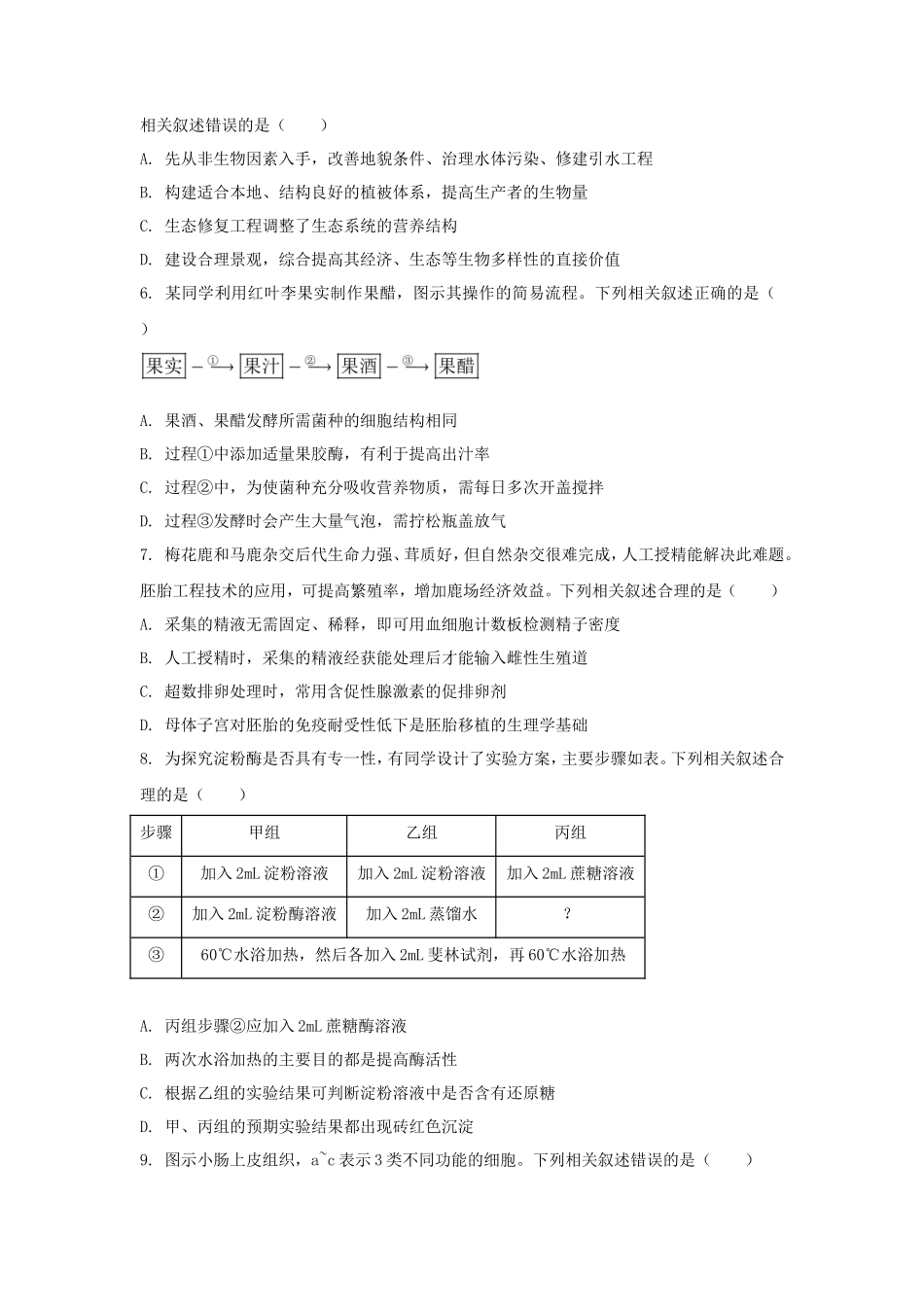 2025年江苏学考选择性考试生物真题及答案 (1)_第2页