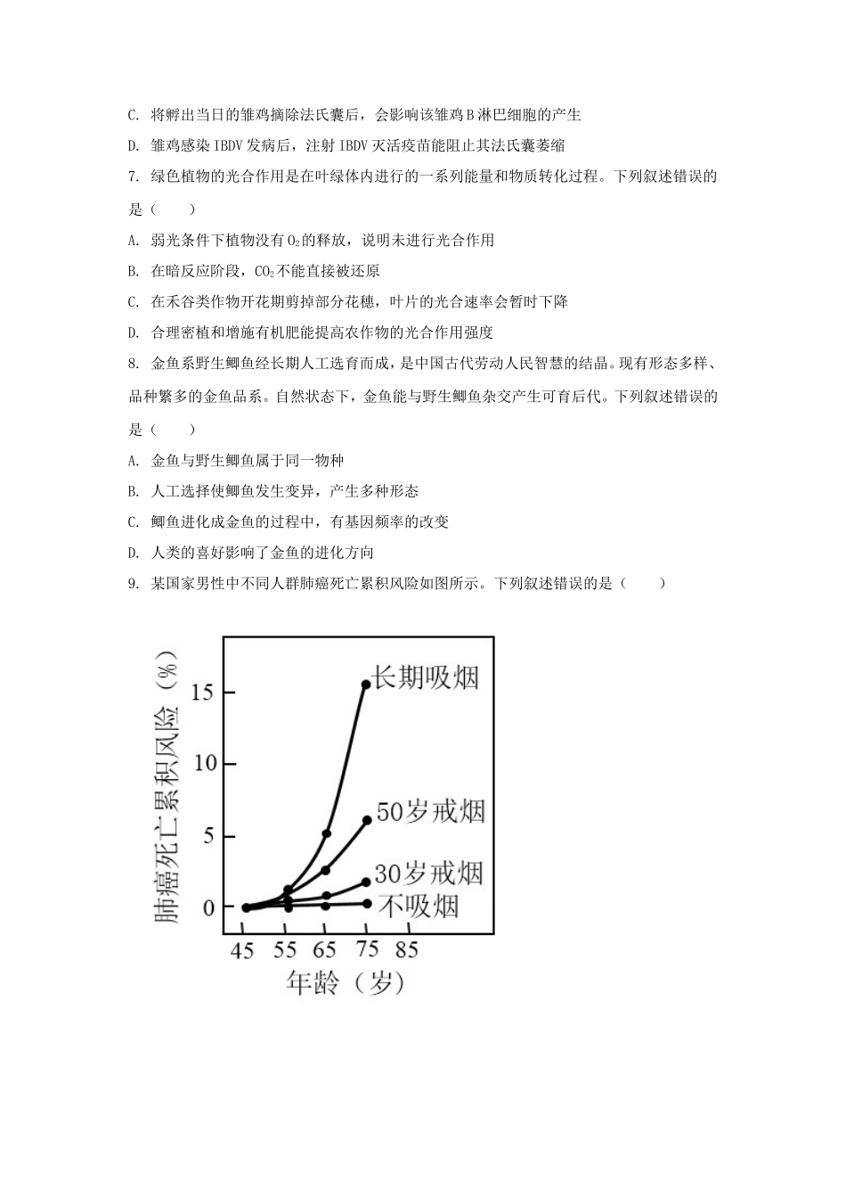 2021年湖南学考选择性生物真题及答案_第3页