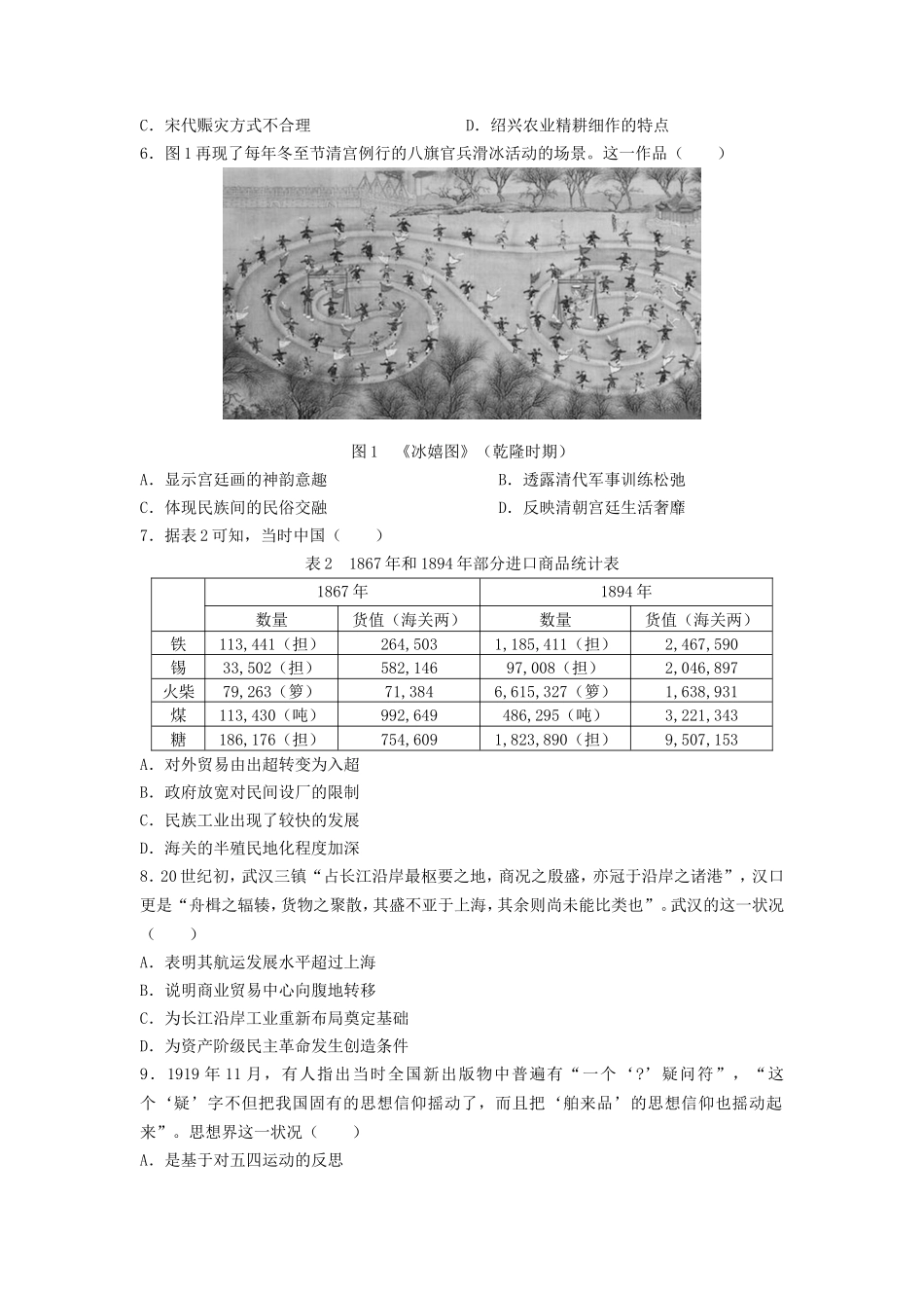 2021年湖南学考选择性历史真题及答案_第2页