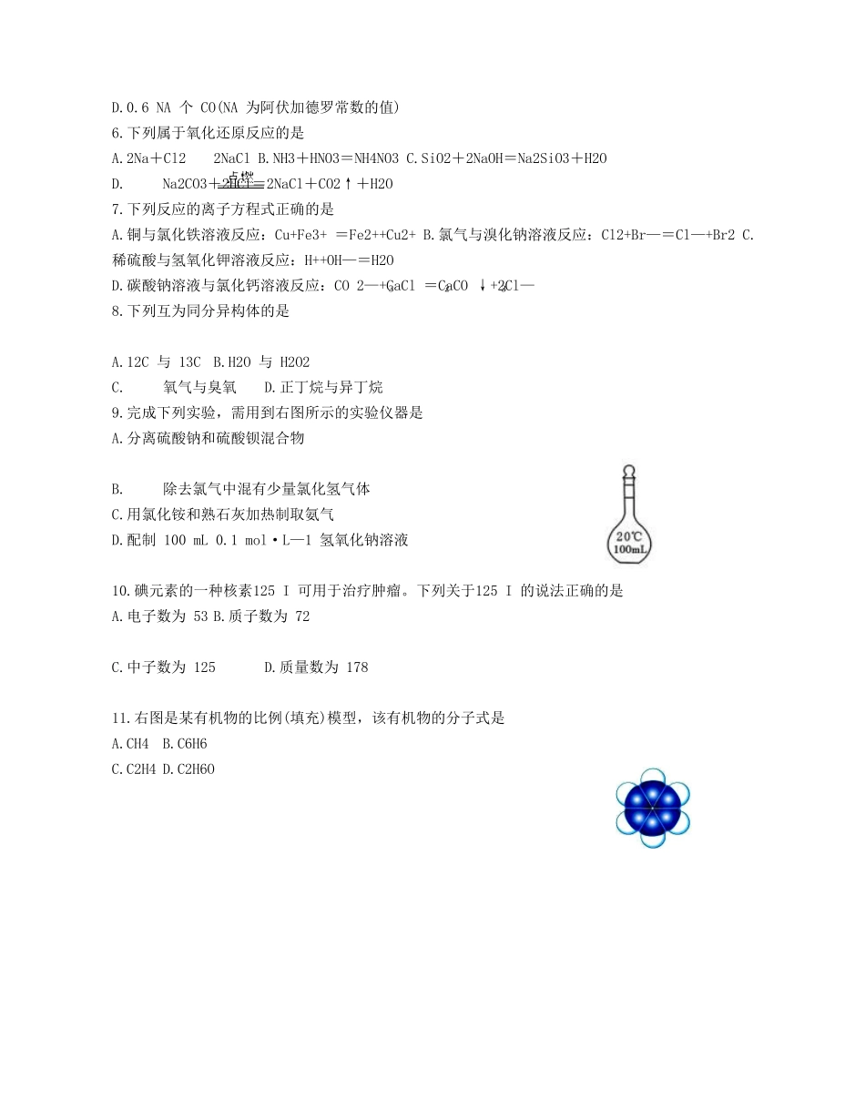 2020年福建普通高中会考化学真题及答案_第2页