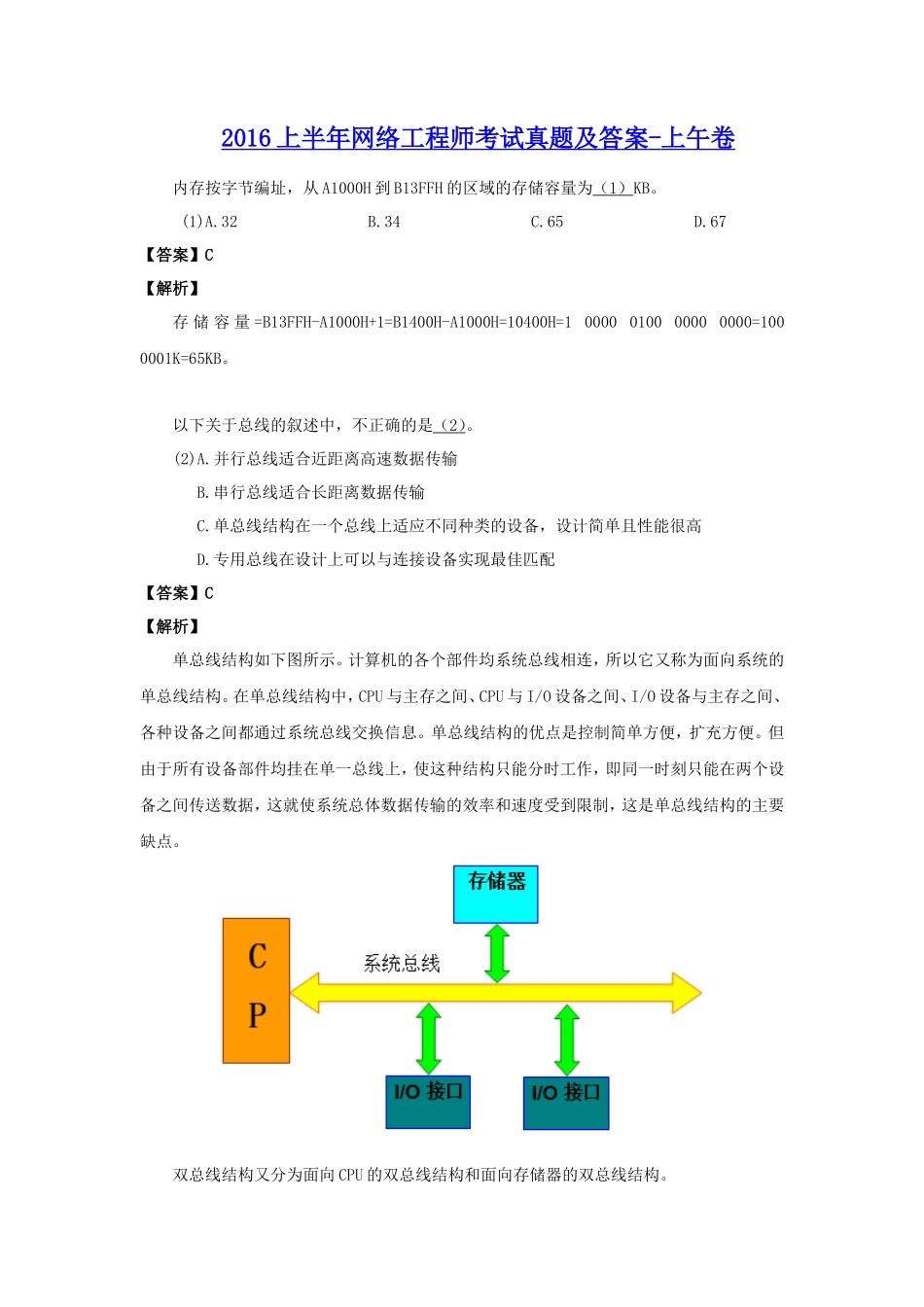 2016上半年网络工程师考试真题及答案-上午卷_第1页
