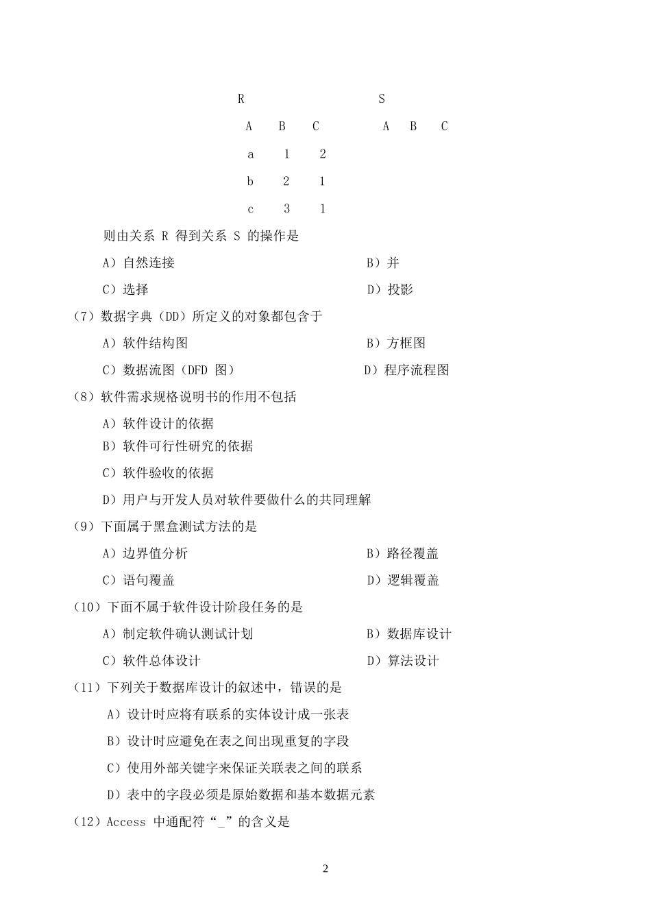 2012年9月全国计算机二级Access考试真题及答案_第2页
