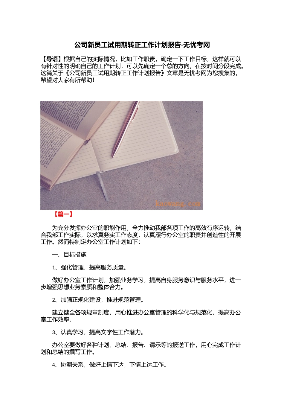 公司新员工试用期转正工作计划报告_第1页