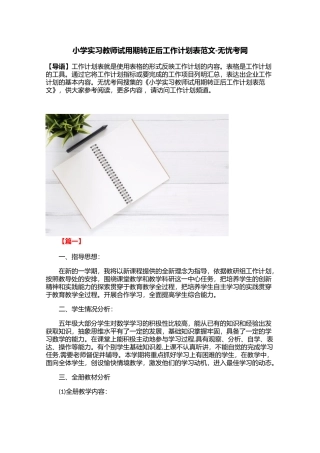 小学实习教师试用期转正后工作计划表范文