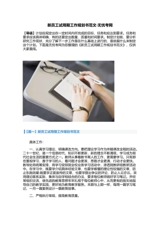 新员工试用期工作规划书范文