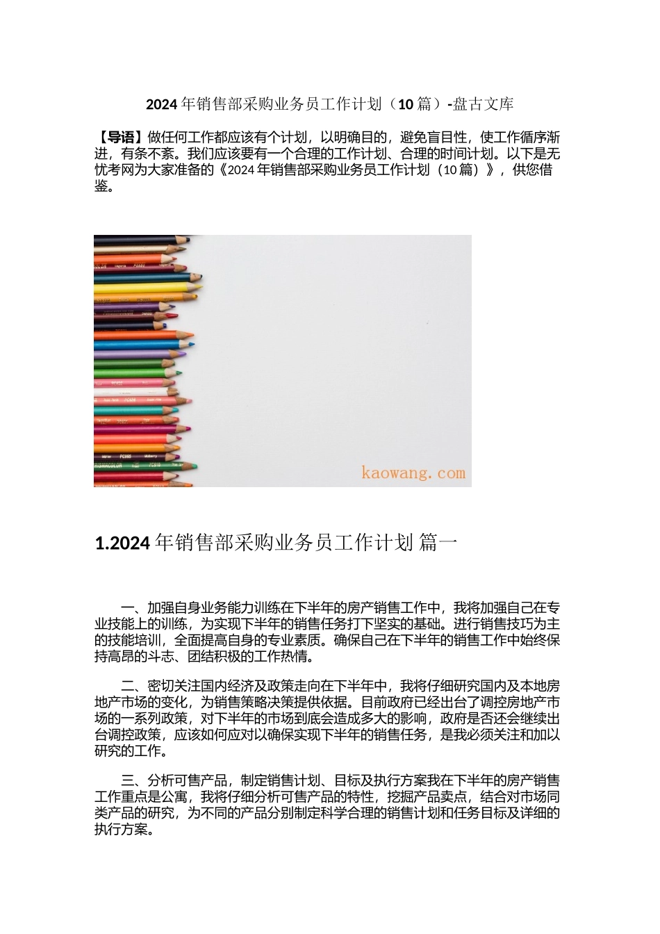 2024年销售部采购业务员工作计划（10篇）_第1页