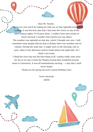 手绘水彩卡通热气球背景a4信纸模板下载