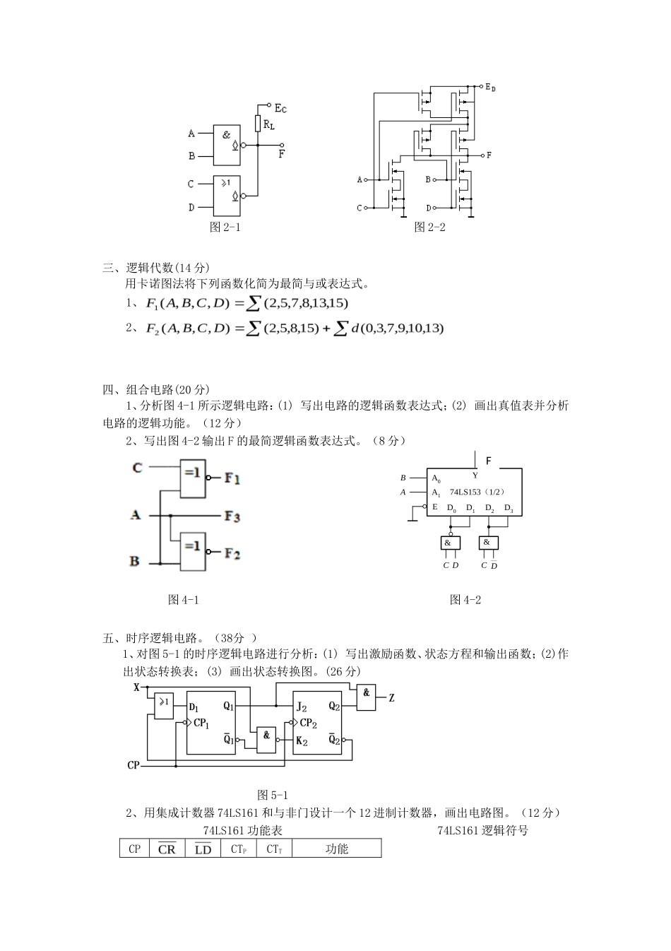 2020年云南昆明理工大学数字电路考研真题A卷_第2页